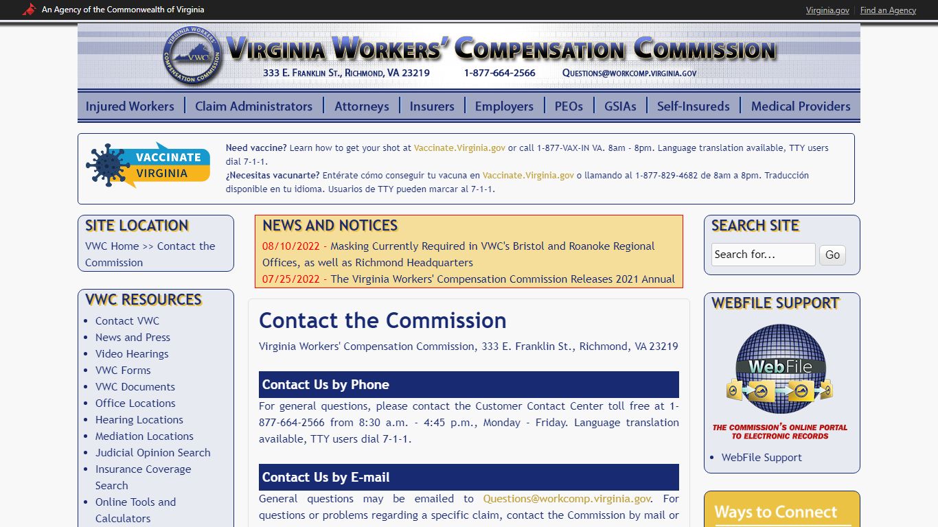 Contact the Commission | Virginia Workers' Compensation Commission