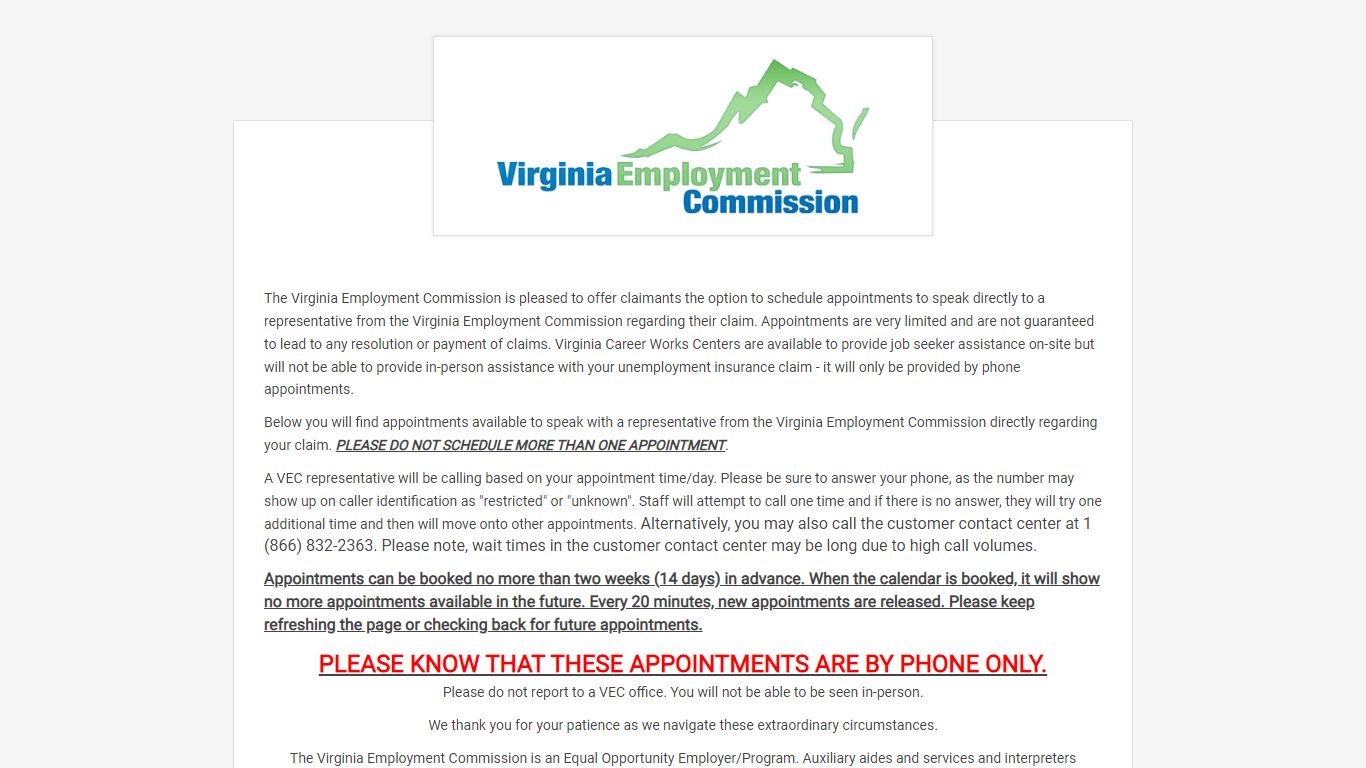 Schedule Appointment with Virginia Employment Commission